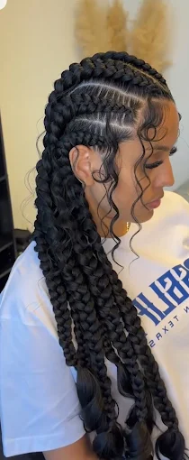 Stitch braids with feed-ins — braiding work by D-Love Hair Braiding Center, Dracut MA